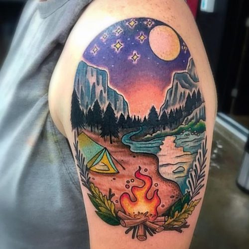 Discover the Great Outdoors on Your Skin: 20 Inspiring Camping Tattoo Designs for Nature Lovers in