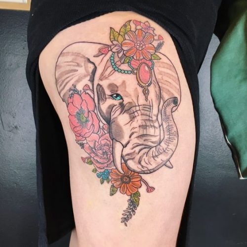 19 Elephant Tattoos with Raised Trunk Ideas