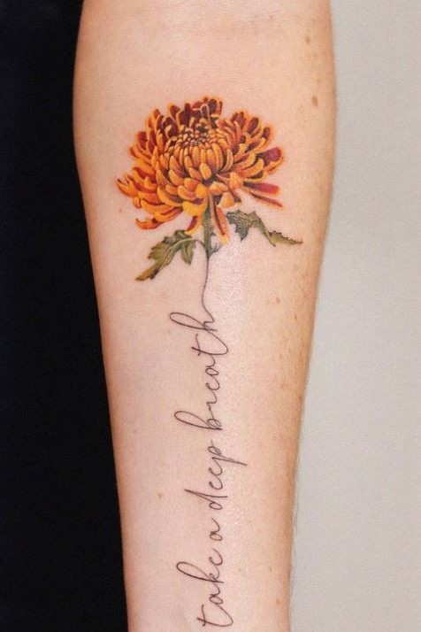 27 November Birth Flower Tattoo Ideas Featuring Chrysanthemums, Peony, Fine Line Designs