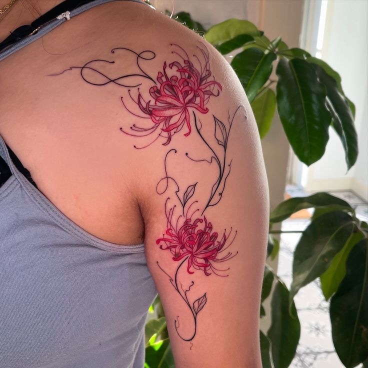 Spider Lily Tattoo 30 Ideas with Traditional Japanese Design, Arm Sleeve, Abstract Meaning