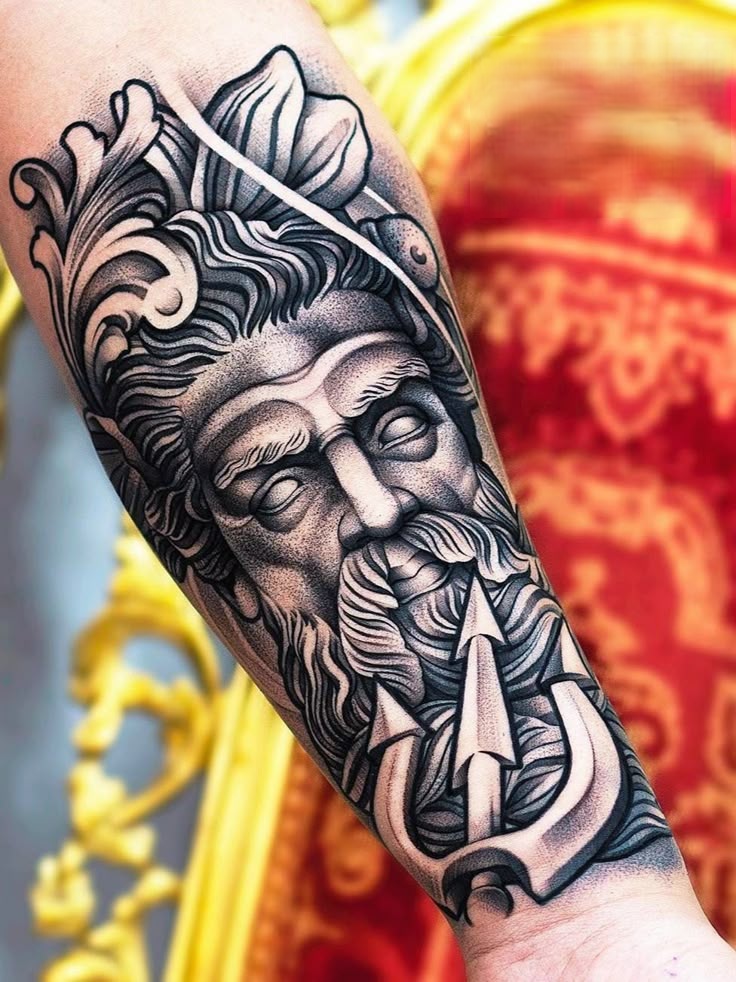 Poseidon Tattoo 26 Ideas : Powerful Greek Mythology Designs for Men Featuring Sleeve