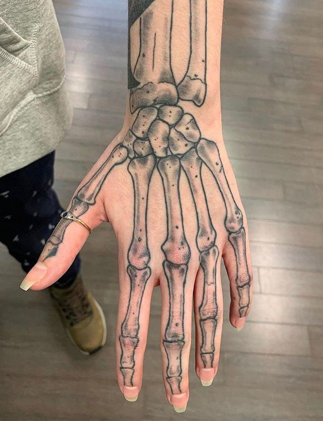 28 Skeleton Hand Tattoo Ideas Designs for Guy and Girl, Floral, Butterfly, Red ink and Full Body