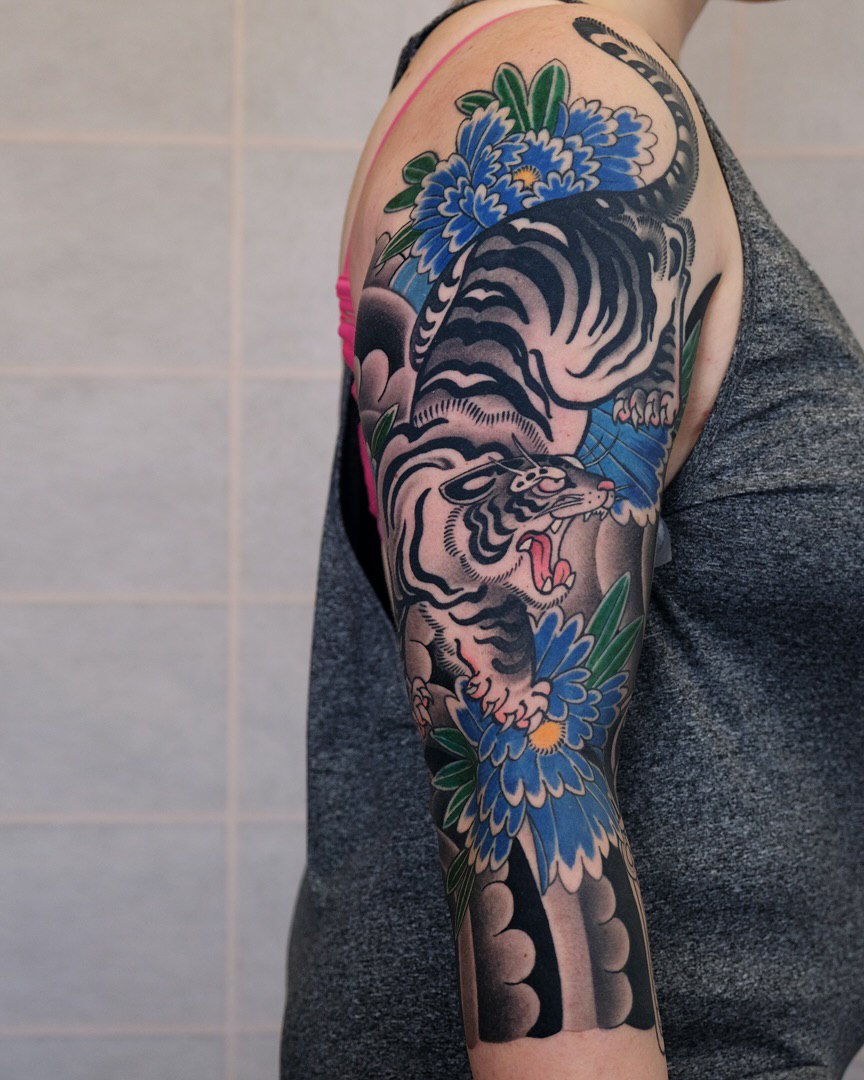 Japanese Tiger Tattoos Traditional Designs, Sleeves, Chest & Arm Ideas