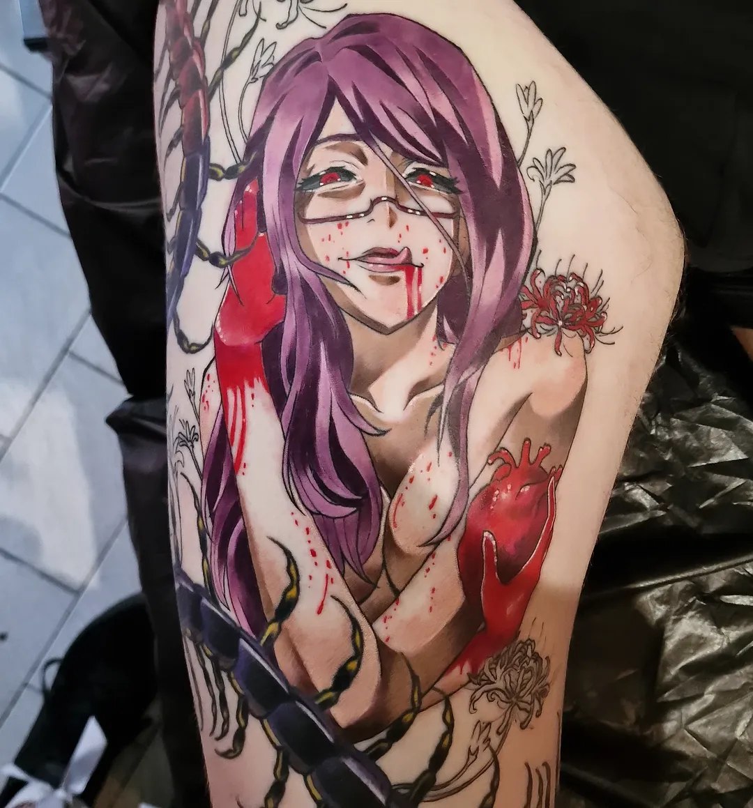 29 Tokyo Ghoul Tattoo Ideas Kaneki Designs, Juuzou Ink, Centipede Tattoos, & Spider Lily Florals