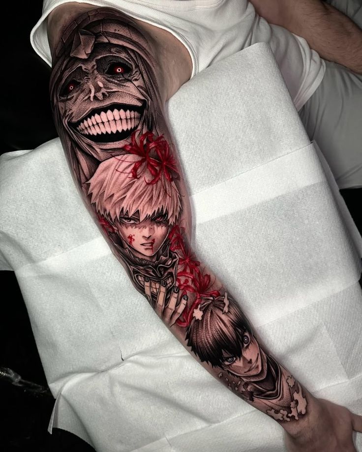 29 Tokyo Ghoul Tattoo Ideas Kaneki Designs, Juuzou Ink, Centipede Tattoos, & Spider Lily Florals