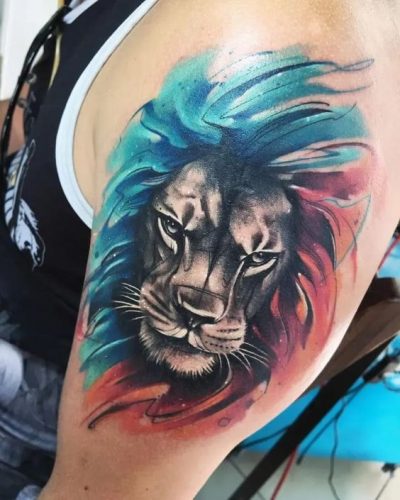 Vibrant and Striking: 19 Lion Tattoo with Color Ideas