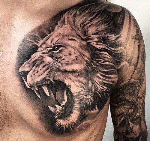 Roar with Confidence: 20 Lion Tattoo on Chest Design Ideas