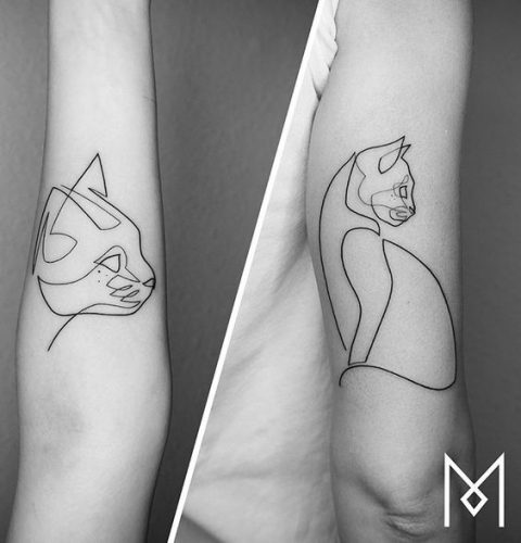 17 Line Art Cat Tattoo Ideas
