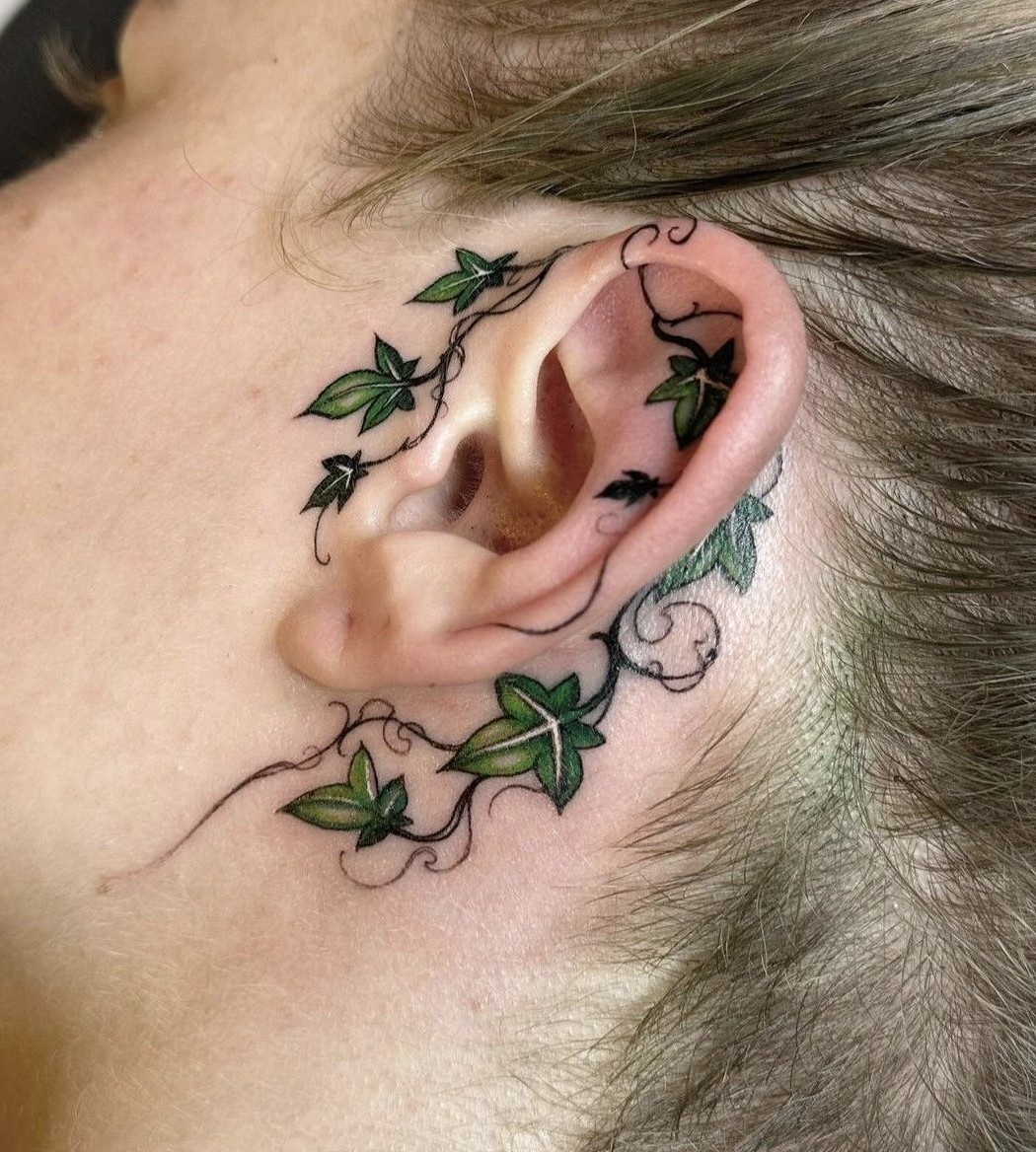 28 Ear Tattoo Ideas for Women and Men with Piercings Inner, Behind, Side, Fine Line, Flowers, Mandala, Moon, Rose, Cross, Stars, Spider Web