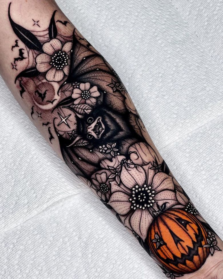 Halloween Tattoo 27 Ideas with Flash Art, Fine Line, Sleeve Designs and Glitter Concepts