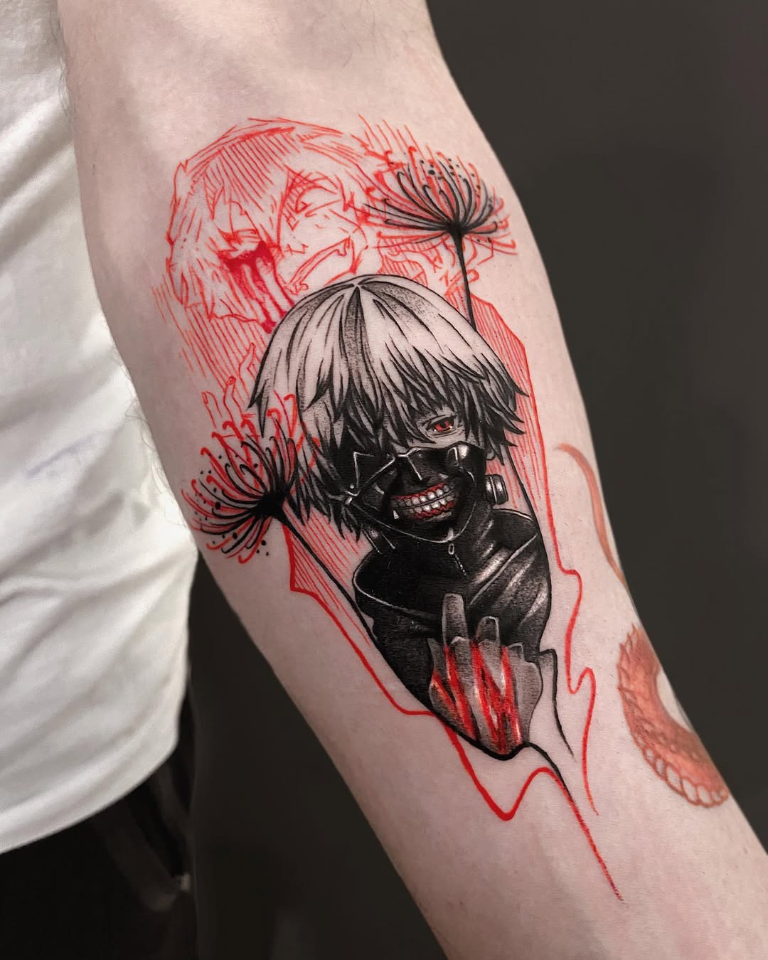 29 Tokyo Ghoul Tattoo Ideas Kaneki Designs, Juuzou Ink, Centipede Tattoos, & Spider Lily Florals