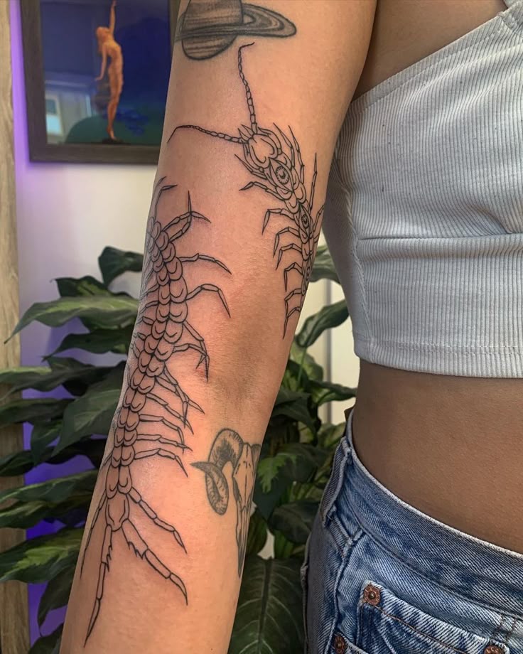 31 Centipede Tattoo Ideas : Blackwork, Traditional, Tokyo Ghoul, Spider Lily, Skull, Giant Back