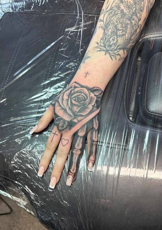 28 Skeleton Hand Tattoo Ideas Designs for Guy and Girl, Floral, Butterfly, Red ink and Full Body