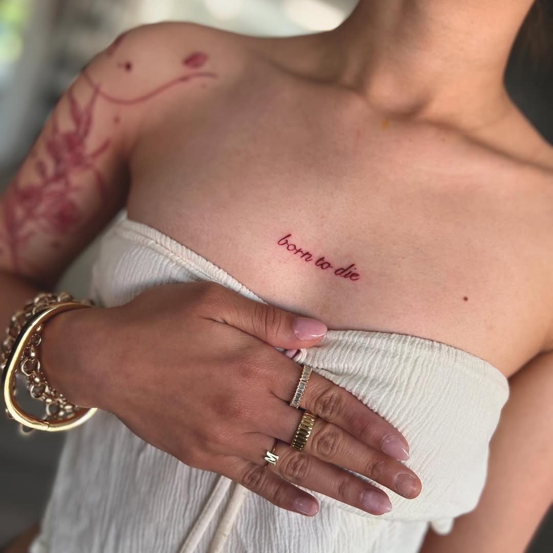 30 Born to Die Tattoo Ideas : Aesthetic Lettering, Stomach and Collarbone Placement
