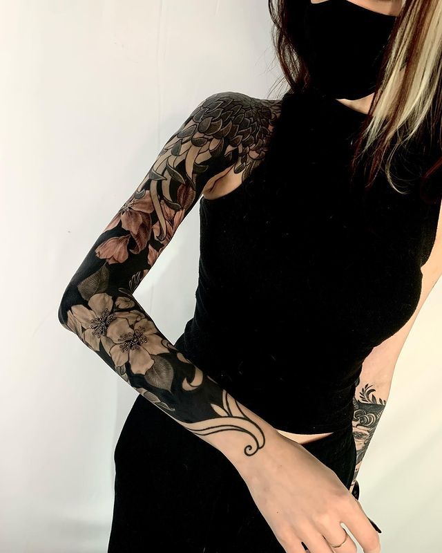 Discover Bold Blackout Tattoo Ideas : Full Sleeve, Geometric, Abstract, with White Ink