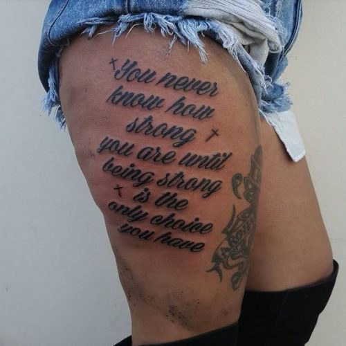 Explore the Art of Self-Expression: 15 Stunning Thigh Quote Tattoo Ideas for Women in