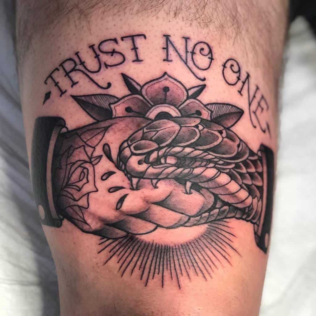 25 Trust No One Tattoo Designs with Lettering, Fonts, Ideas for Men and Women