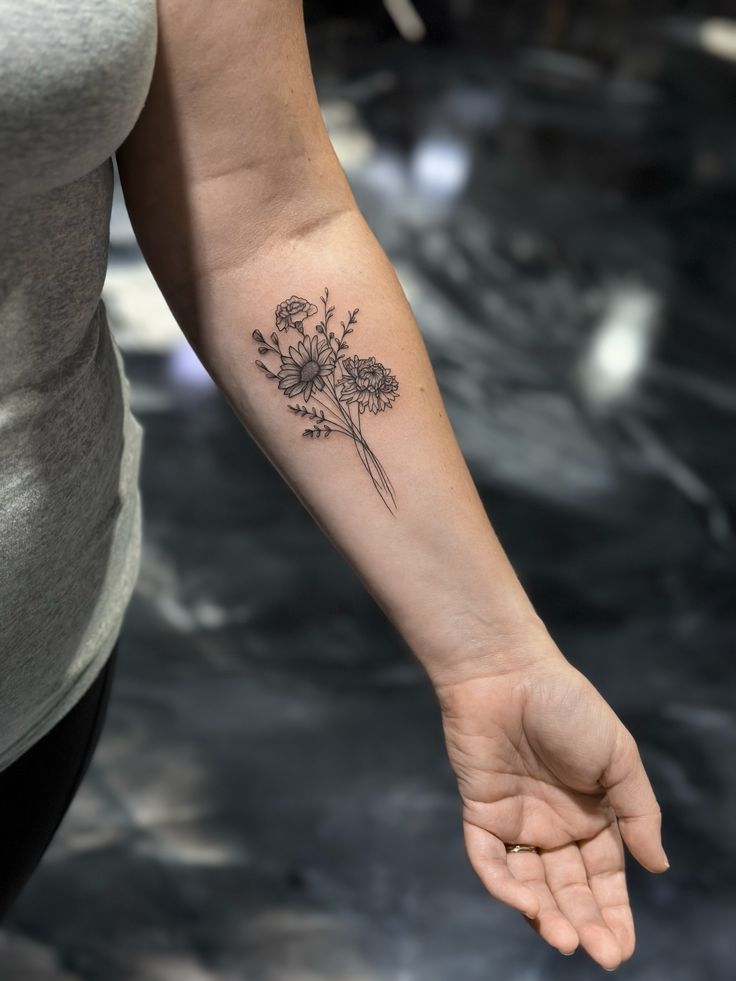27 November Birth Flower Tattoo Ideas Featuring Chrysanthemums, Peony, Fine Line Designs
