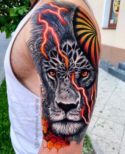 Vibrant and Striking: 19 Lion Tattoo with Color Ideas