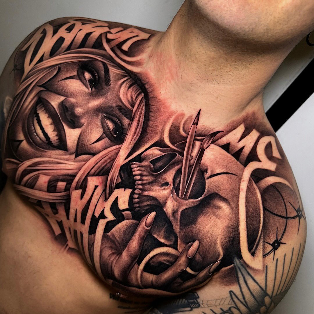 30 Chicano Tattoo Ideas with Lettering, Sleeve Designs, Querubin Art, Flash, Font Alphabet, and Tattoo Inspiration