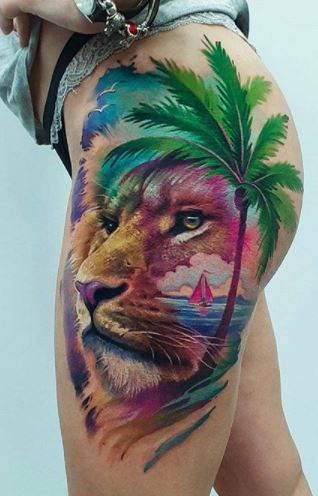 Vibrant and Striking: 19 Lion Tattoo with Color Ideas