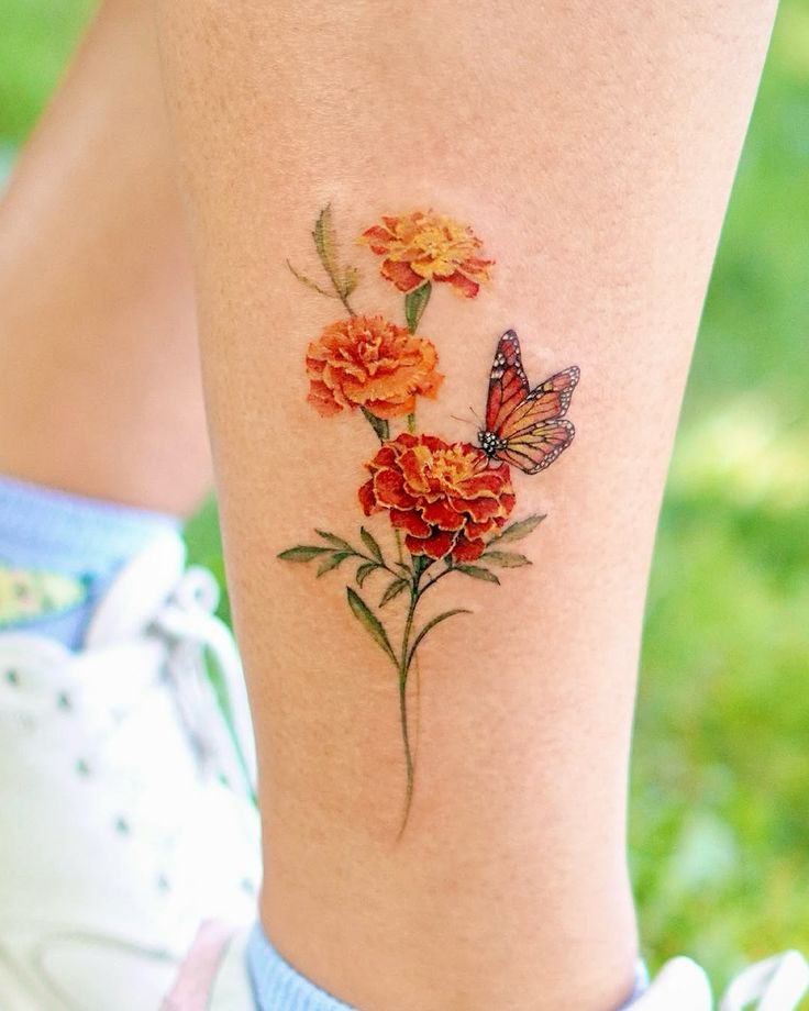 26 Marigold Tattoo Ideas for Every Style Fineline, Realistic, Black and White, Traditional, and Color Designs