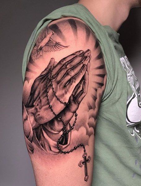 Praying Hands Tattoo Ideas : Rosary, Realism, Shoulder, Chest, Neck, Back and More