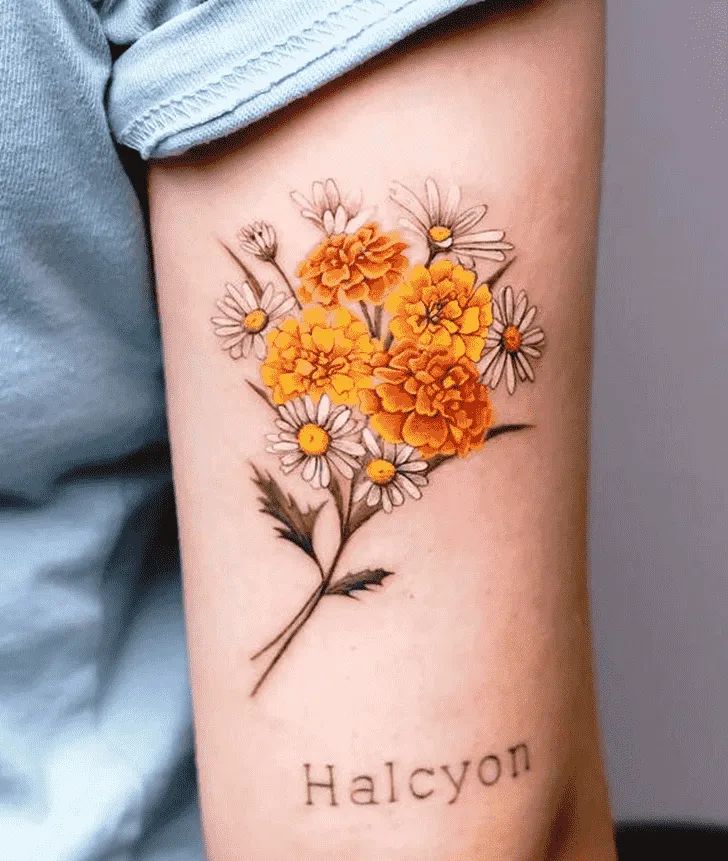 26 Marigold Tattoo Ideas for Every Style Fineline, Realistic, Black and White, Traditional, and Color Designs