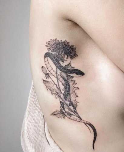 29 Snake and Flower Tattoos Ideas