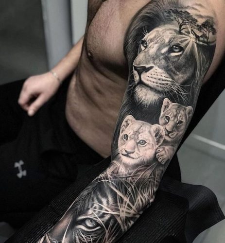 Lion Tattoo Sleeve: 18 Captivating Full Arm Designs