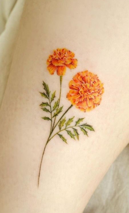 26 Marigold Tattoo Ideas for Every Style Fineline, Realistic, Black and White, Traditional, and Color Designs