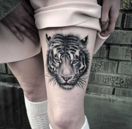 25 Tiger Tattoo on Thigh Ideas