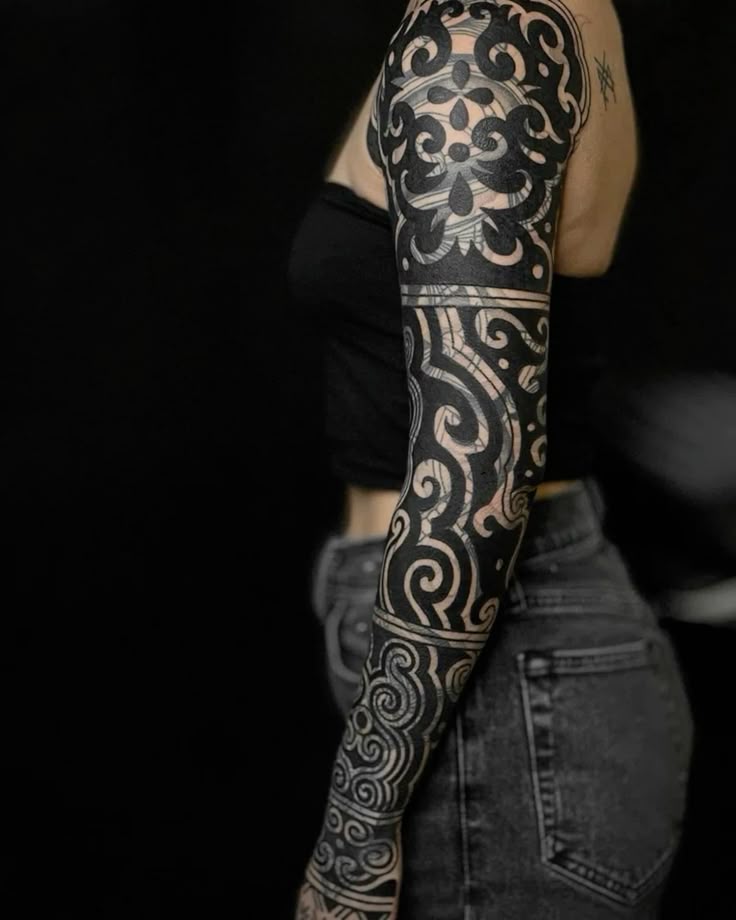 Discover Bold Blackout Tattoo Ideas : Full Sleeve, Geometric, Abstract, with White Ink