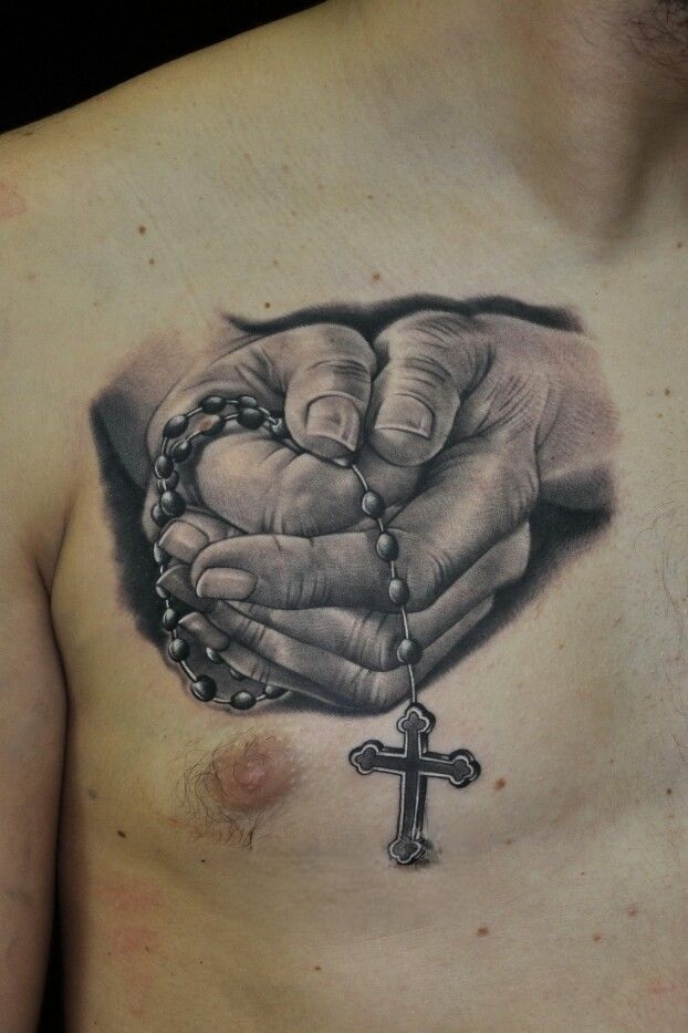 Praying Hands Tattoo Ideas : Rosary, Realism, Shoulder, Chest, Neck, Back and More