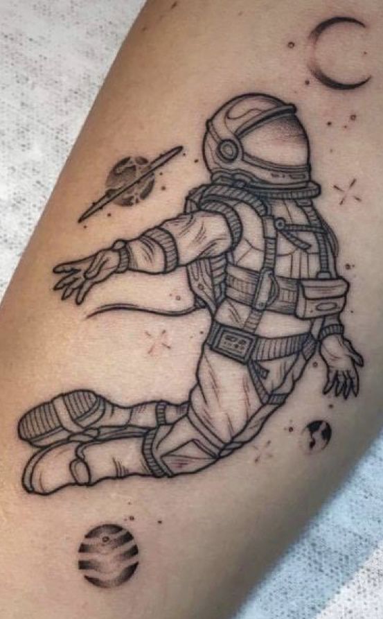 Astronaut Tattoo Ideas for Men and Women Minimalist, Stencil Outline, and Cosmic Designs