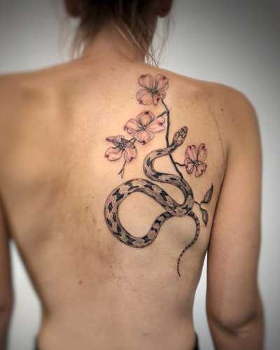 29 Snake and Flower Tattoos Ideas