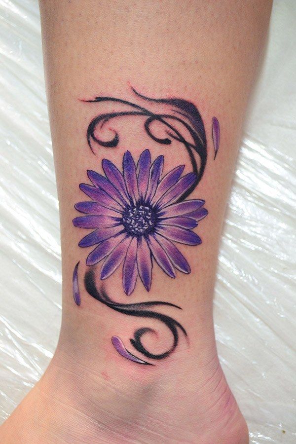 25 September Birth Flower Tattoo Ideas : Aster Designs with Name, Color, Spine, and Memorial Ink Styles