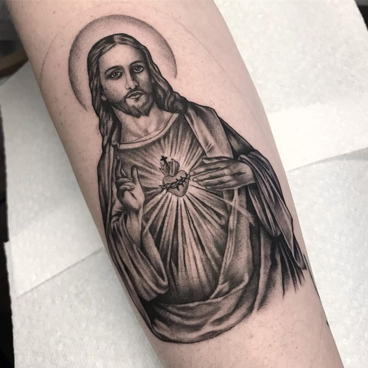 25 Jesus Tattoo Ideas : Sacred Heart, Virgin Mary, Fine Line, Sleeve for Women, Back, Forearm
